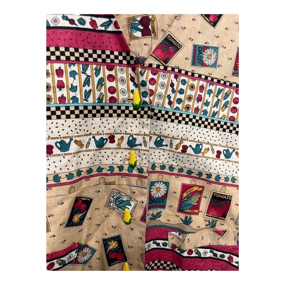 Vtg Handmade Garden Grandmacore Vest Corn Buttons Reversible - Picture 2 of 5